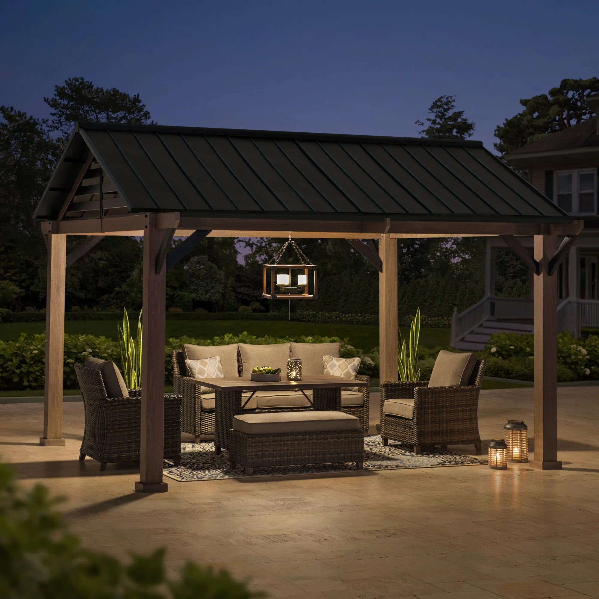 SUNJOY 13x13 Black Steel Gazebo with Decorative Beam