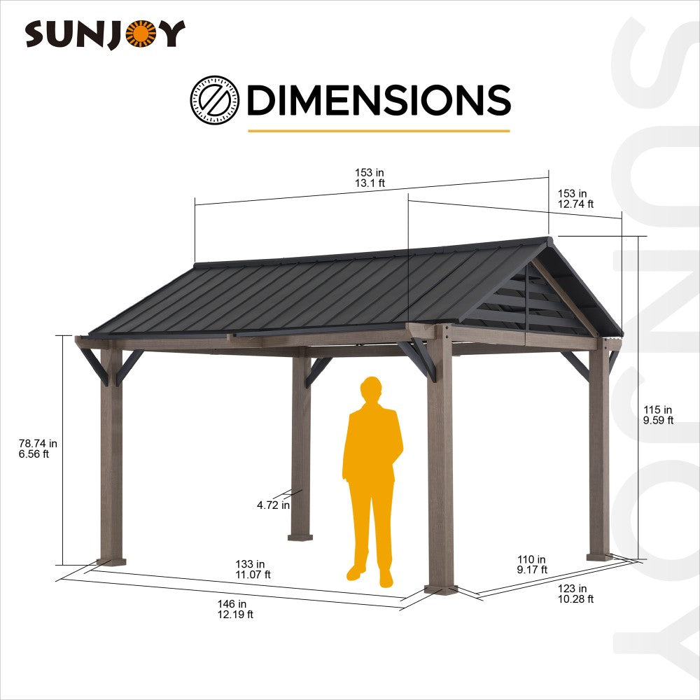 SUNJOY 13x13 Black Steel Gazebo with Decorative Beam.