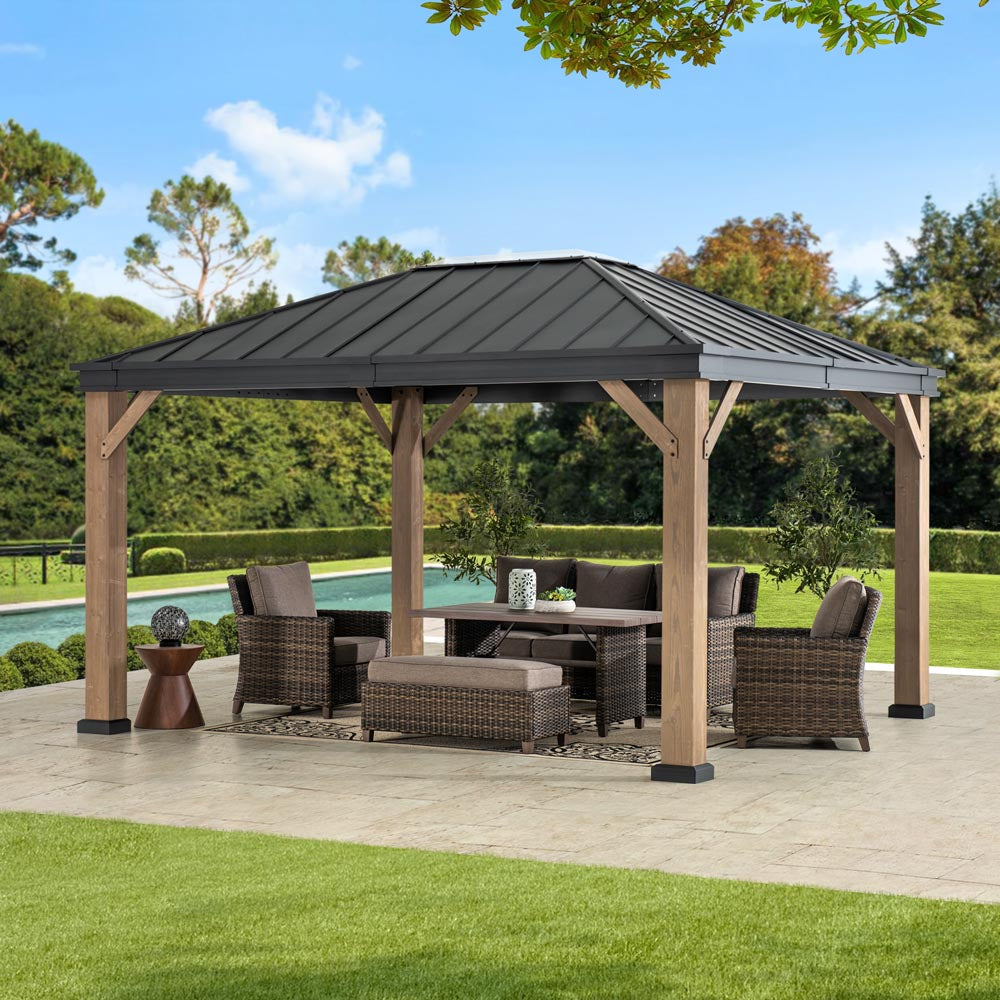 SUNJOY 11x13 Black Steel Hardtop Gazebo with Skylight.