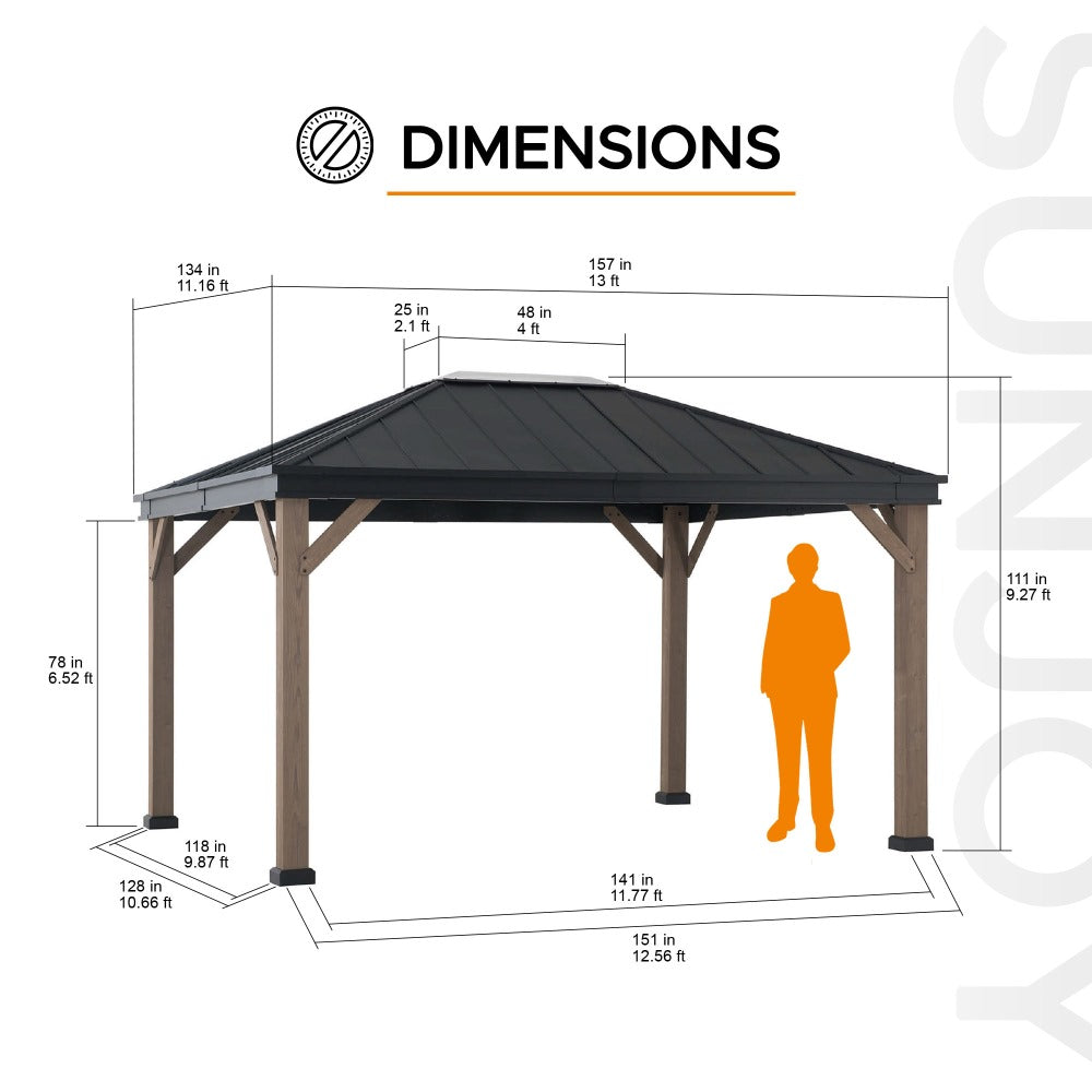 SUNJOY 11x13 Black Steel Hardtop Gazebo with Skylight.