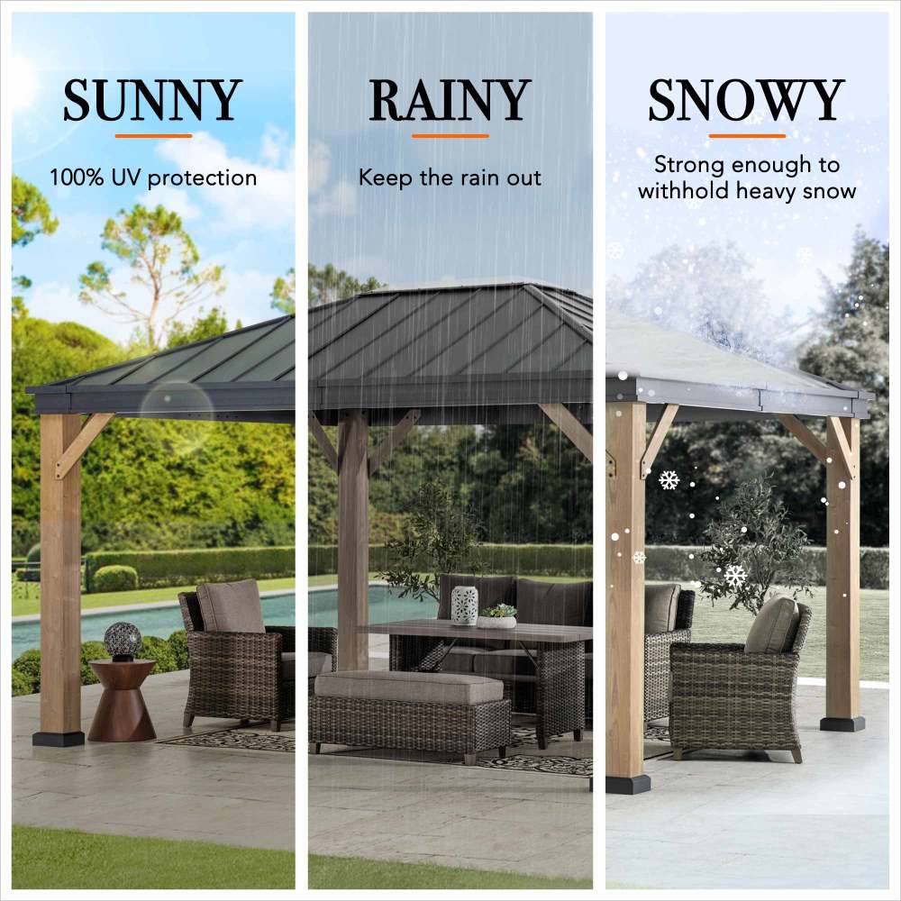 SUNJOY 11x13 Black Steel Hardtop Gazebo with Skylight.