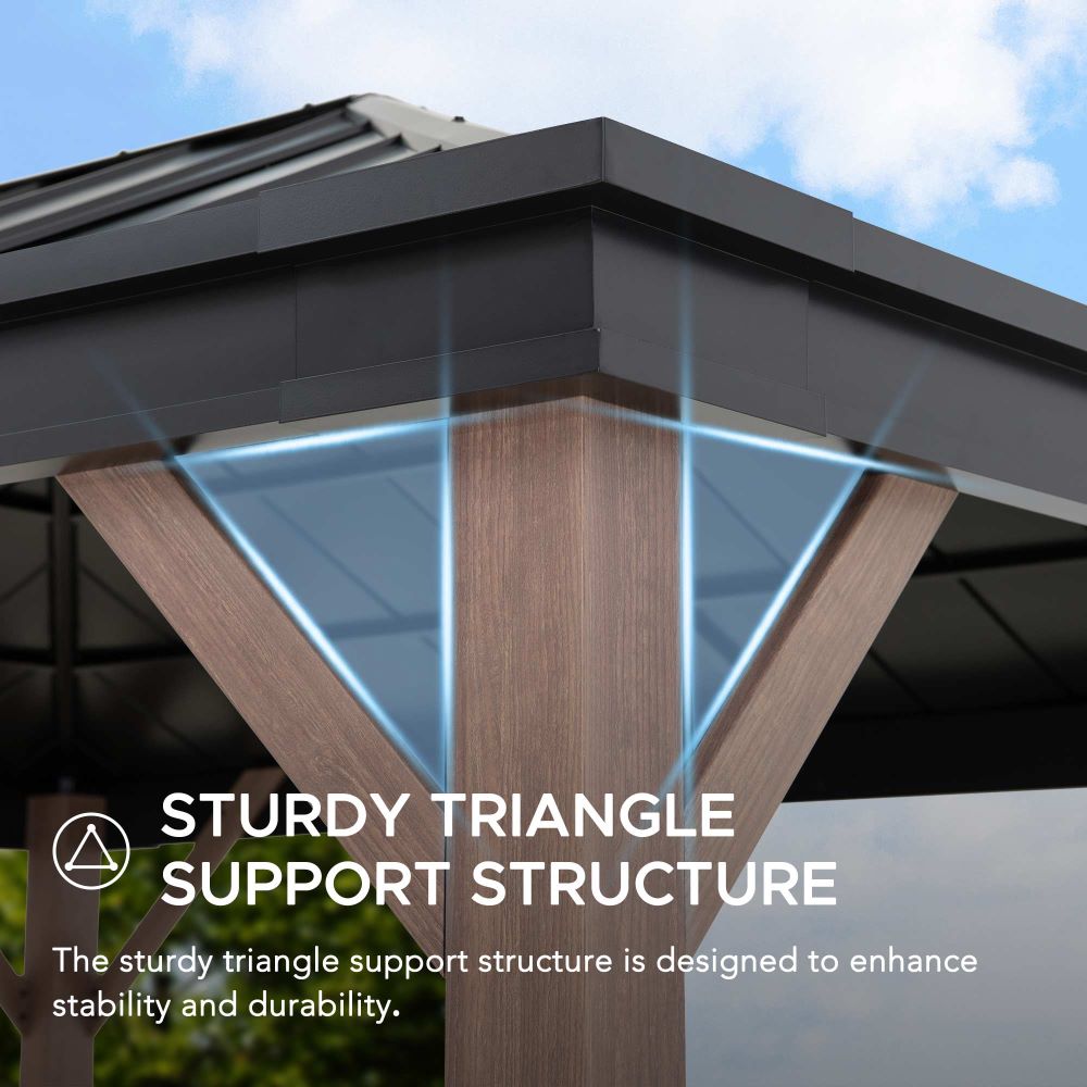 SUNJOY 11x13 Black Steel Hardtop Gazebo with Skylight.