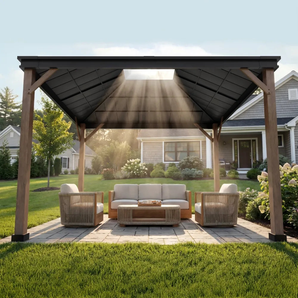 SUNJOY 11x13 Black Steel Hardtop Gazebo with Skylight