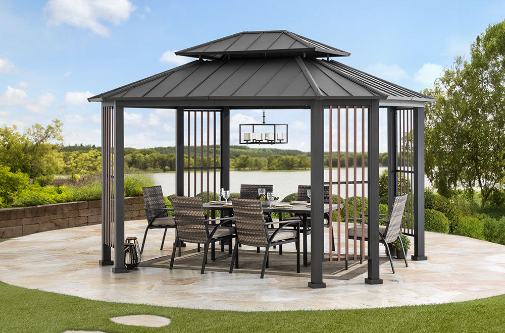 SUNJOY 11x13 Octagon Gazebo with Steel Roof and Ceiling Hook