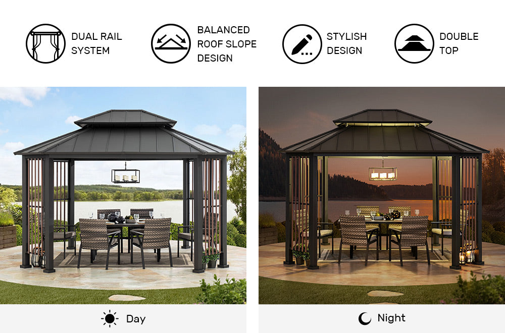 SUNJOY 11x13 Octagon Gazebo with Steel Roof and Ceiling Hook