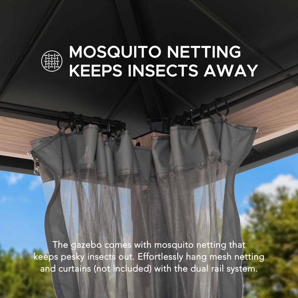 SUNJOY 10x12 Kirkfield Metal Gazebo with Netting and LED Lights.