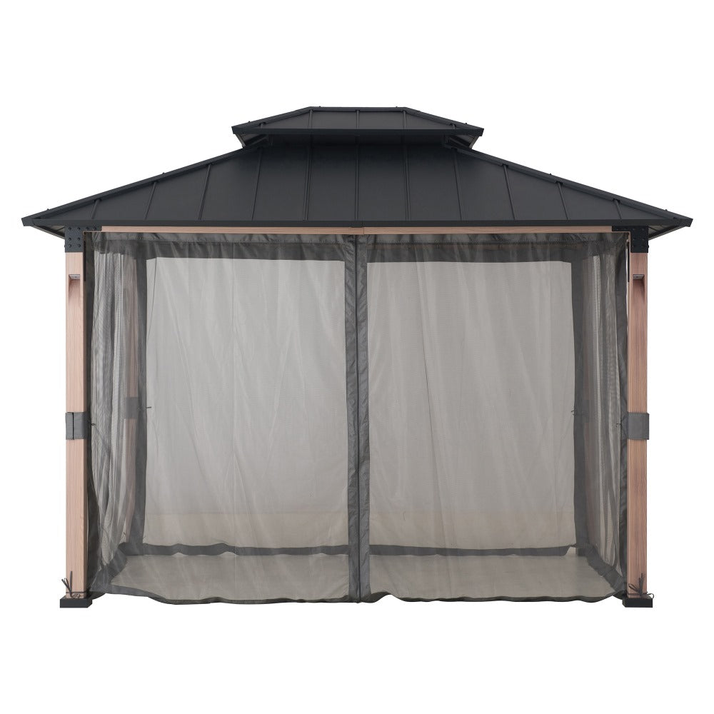 SUNJOY 10x12 Kirkfield Metal Gazebo with Netting and LED Lights.