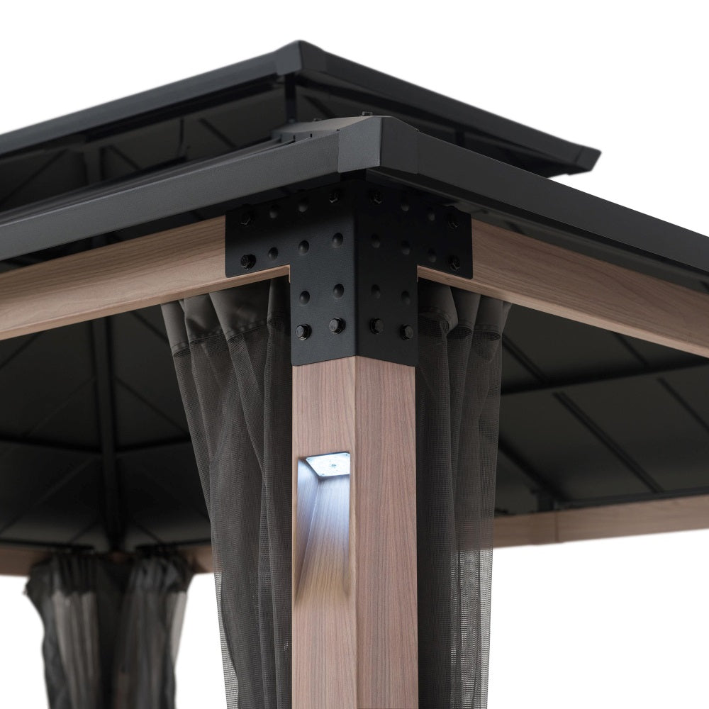 SUNJOY 10x12 Kirkfield Metal Gazebo with Netting and LED Lights