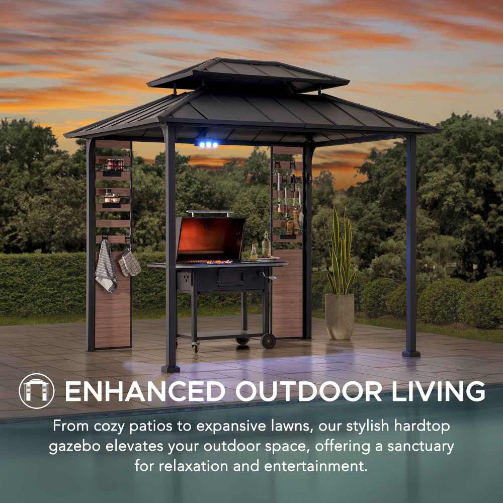 SUNJOY 7x9 Rochdale Grill Gazebo with Shelves and Hooks.