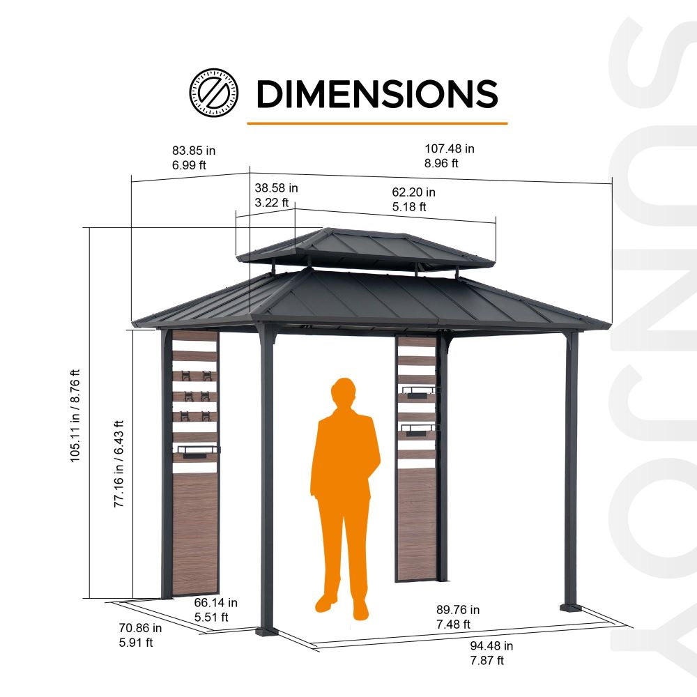 SUNJOY 7x9 Rochdale Grill Gazebo with Shelves and Hooks.