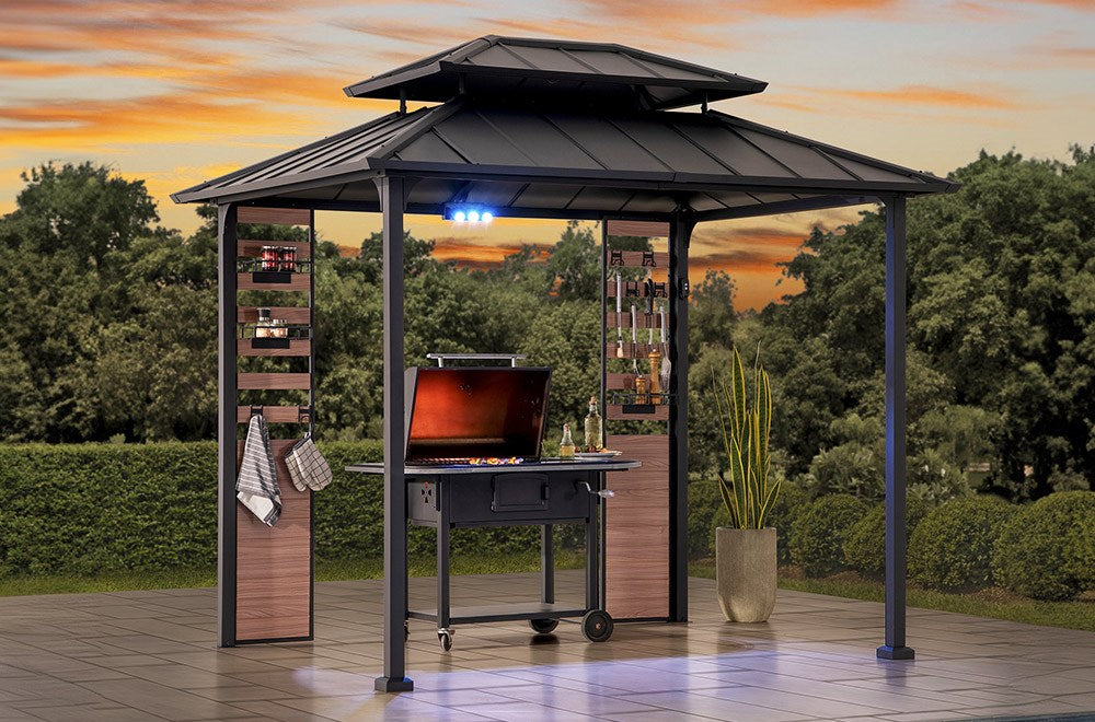 SUNJOY 7x9 Rochdale Grill Gazebo with Shelves and Hooks