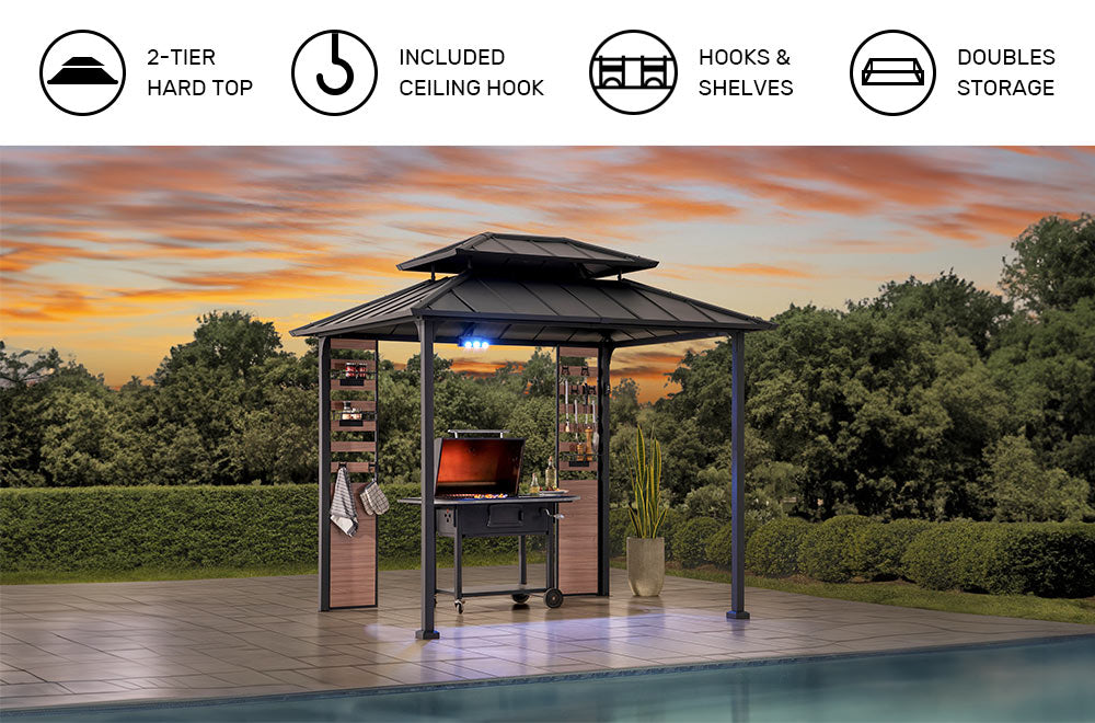 SUNJOY 7x9 Rochdale Grill Gazebo with Shelves and Hooks