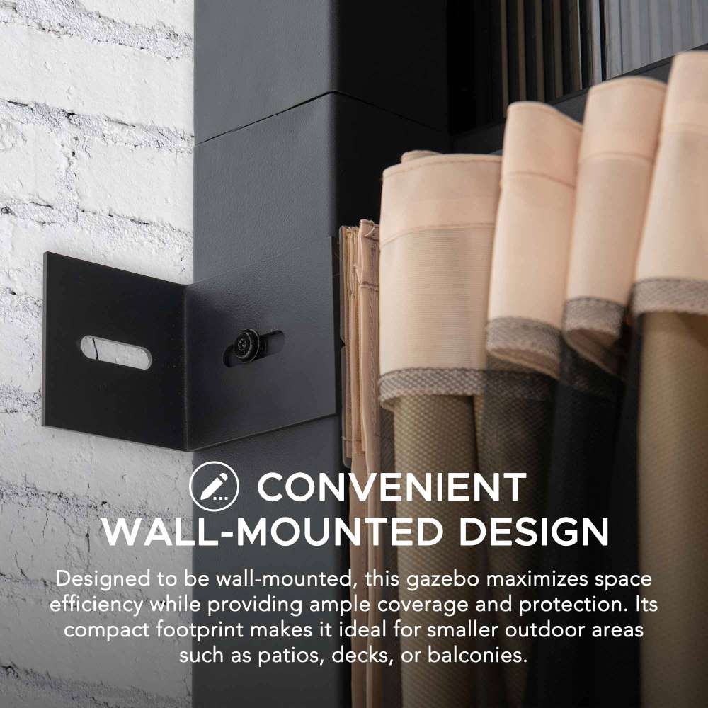 SUNJOY 10x12 Polycarbonate Roof Wall Mounted Gazebo, Lean to Gazebo with Curtain and Netting