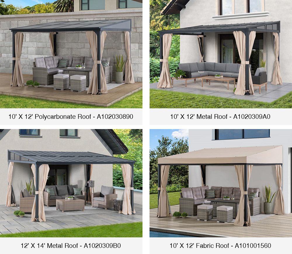 SUNJOY 10x12 Fabric Roof Wall Mounted Gazebo, Lean to Gazebo with Curtain and Netting