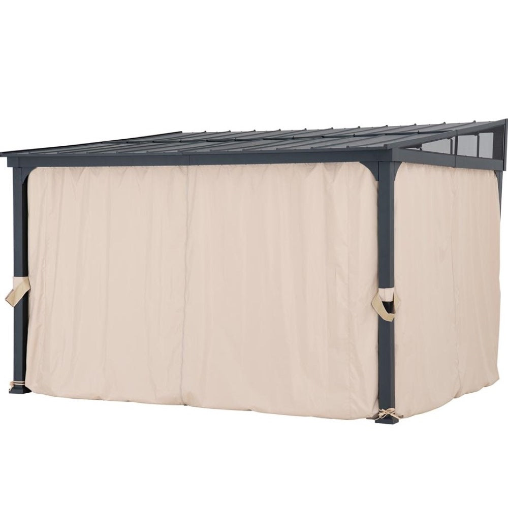 SUNJOY 10x12 Metal Roof Wall Mounted Gazebo, Lean to Gazebo with Curtain and Netting & SUNJOY 12x14 Metal Roof Wall Mounted Gazebo, Lean to Gazebo with Curtain and NettingSUNJOY 12x14 Metal Roof Wall Mounted Gazebo, Lean to Gazebo with Curtain and Netting