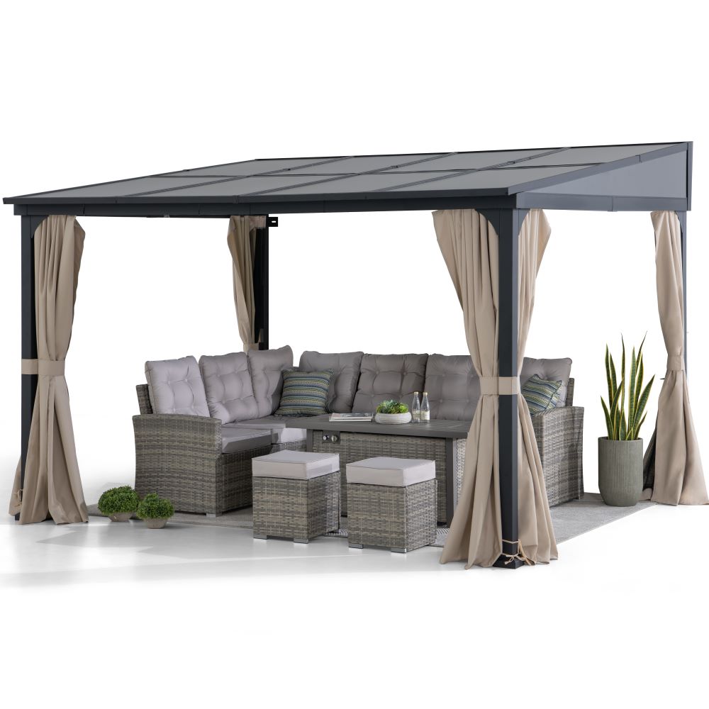 SUNJOY Wall Mounted Gazebo, Lean to Gazebo with Curtain and Netting