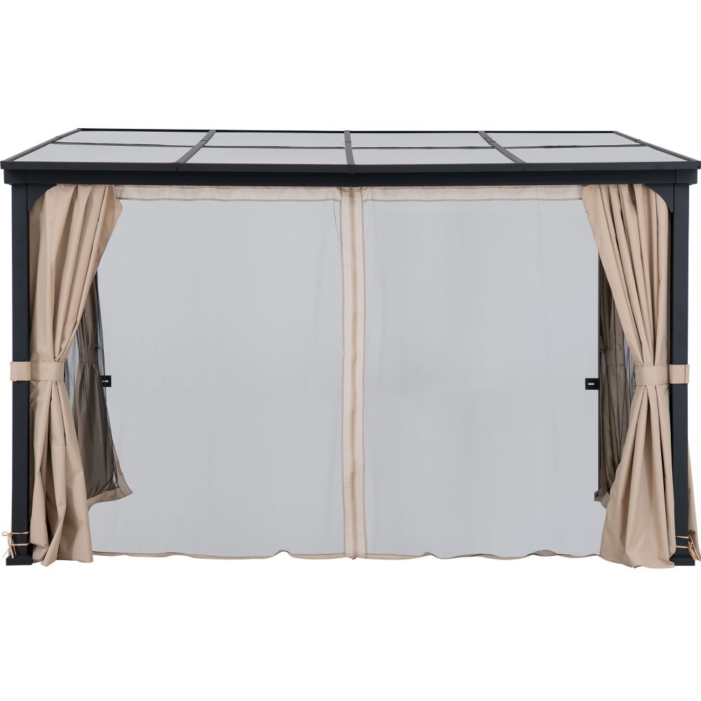 SUNJOY Wall Mounted Gazebo, Lean to Gazebo with Curtain and Netting