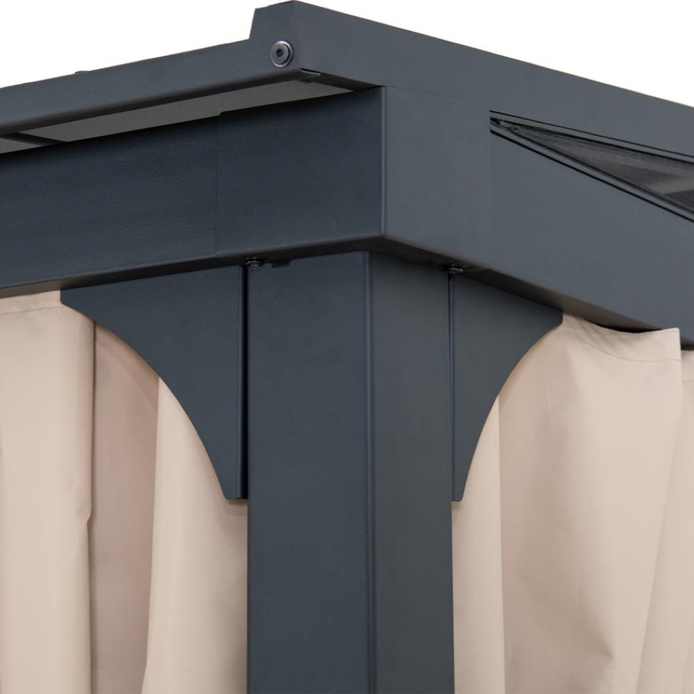 SUNJOY 10x12 Metal Roof Wall Mounted Gazebo, Lean to Gazebo with Curtain and Netting & SUNJOY 12x14 Metal Roof Wall Mounted Gazebo, Lean to Gazebo with Curtain and NettingSUNJOY 12x14 Metal Roof Wall Mounted Gazebo, Lean to Gazebo with Curtain and Netting