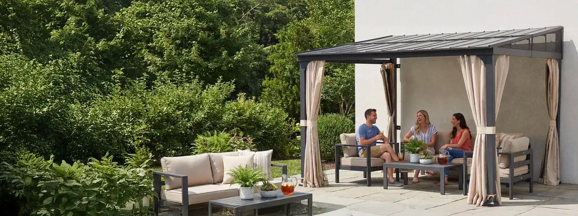 SUNJOY 10x12 Polycarbonate Roof Wall Mounted Gazebo, Lean to Gazebo with Curtain and Netting