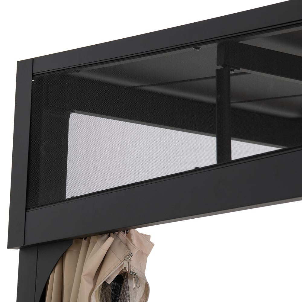 SUNJOY 10x12 Metal Roof Wall Mounted Gazebo, Lean to Gazebo with Curtain and Netting