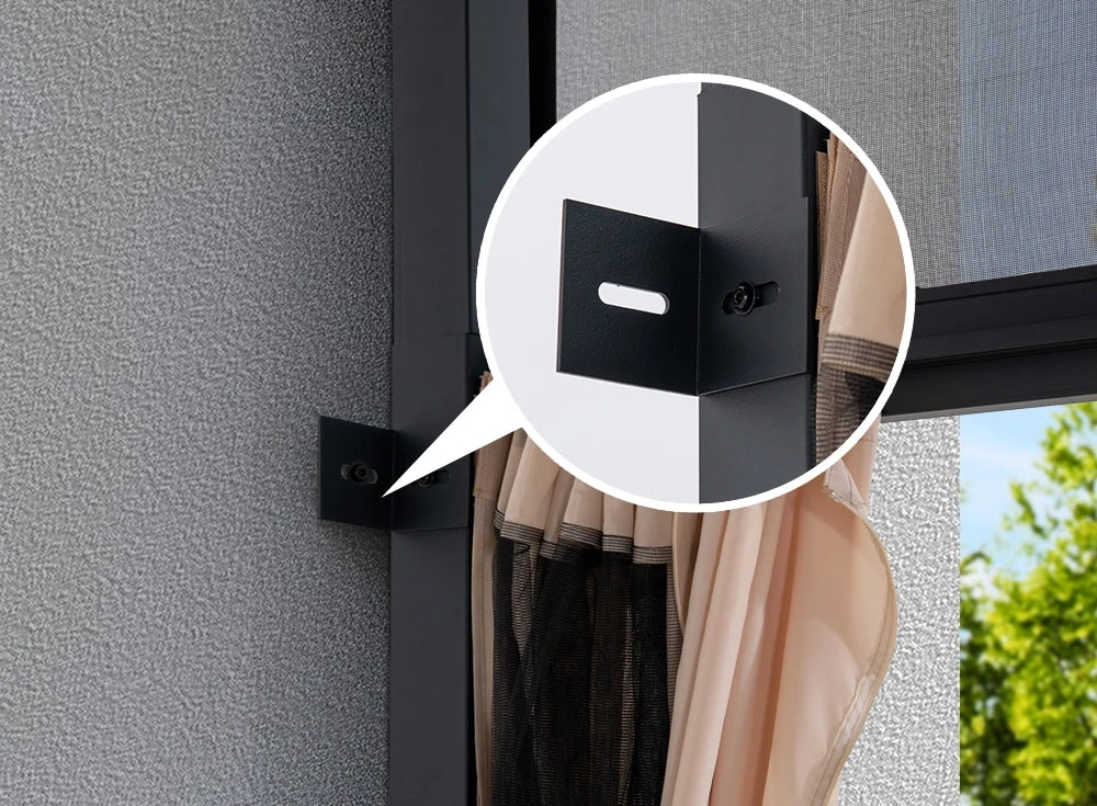 SUNJOY 10x12 Metal Roof Wall Mounted Gazebo, Lean to Gazebo with Curtain and Netting