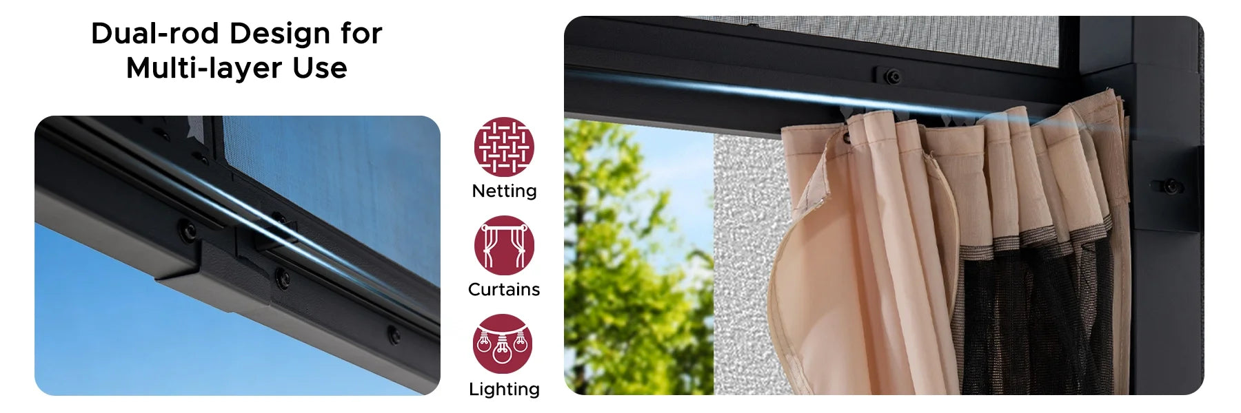 SUNJOY 10x12 Metal Roof Wall Mounted Gazebo, Lean to Gazebo with Curtain and Netting