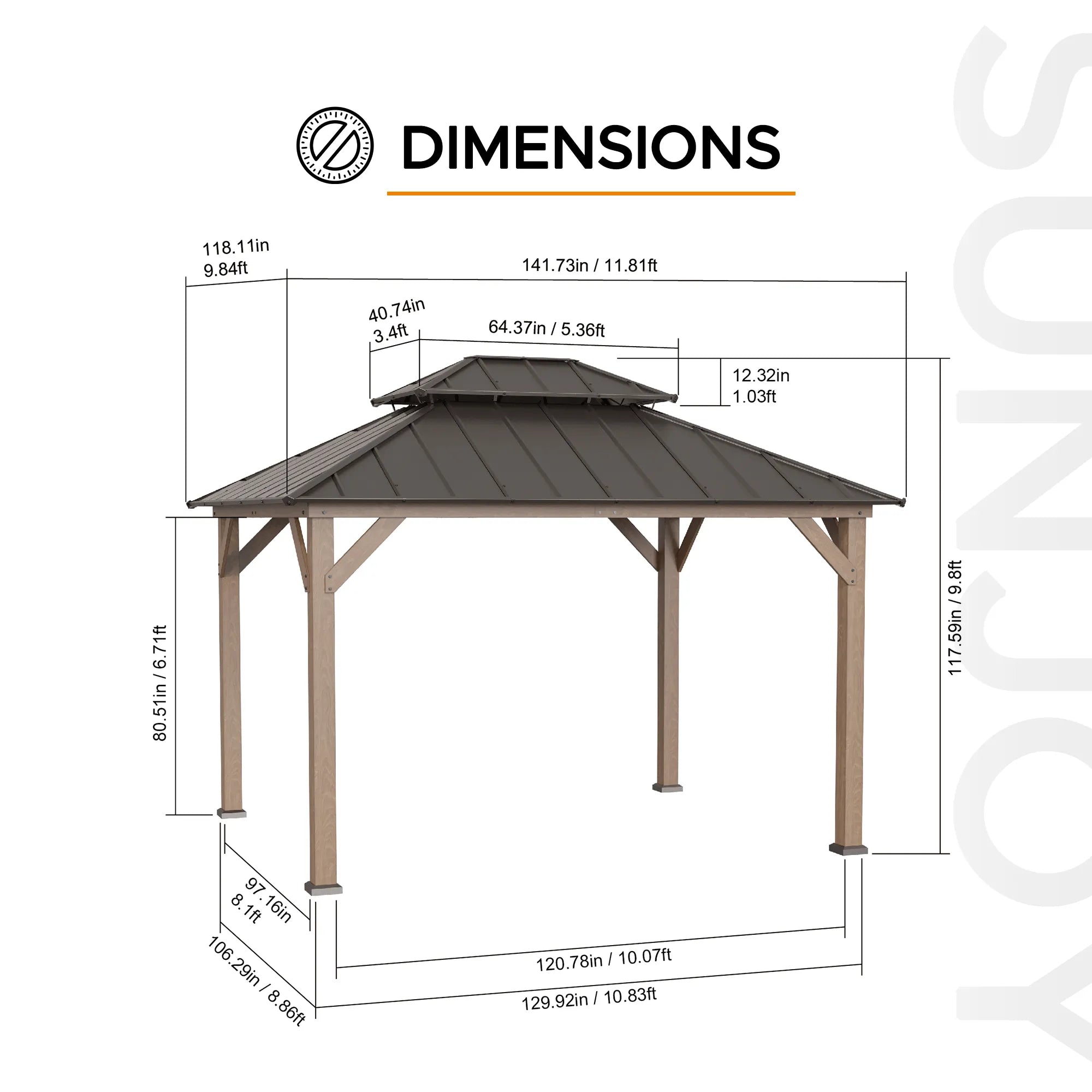 Double-Tier Cedar Gazebo 10x12 - Weathered Cedar
