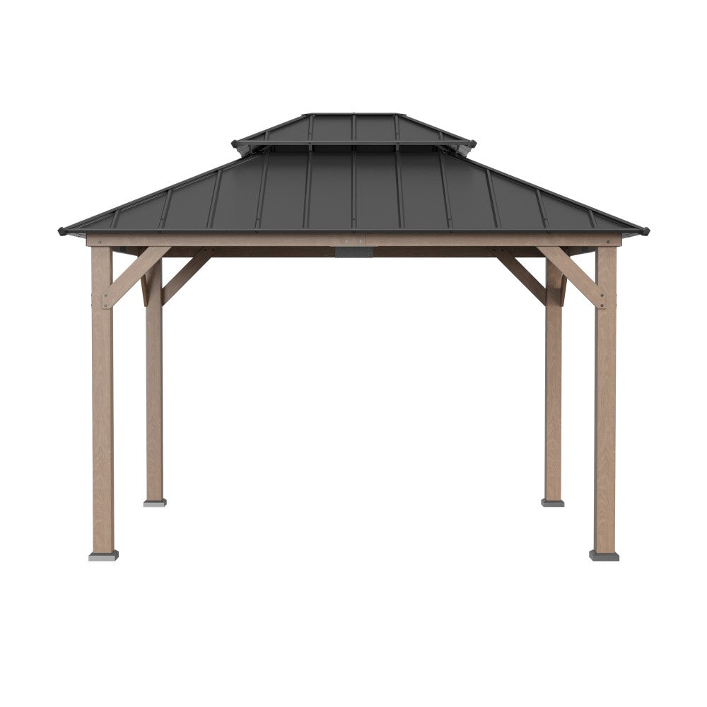 SUNJOY 10x12 Wood Gazebo with 2-tier Metal Roof and Ceiling Hook - Weathered Cedar