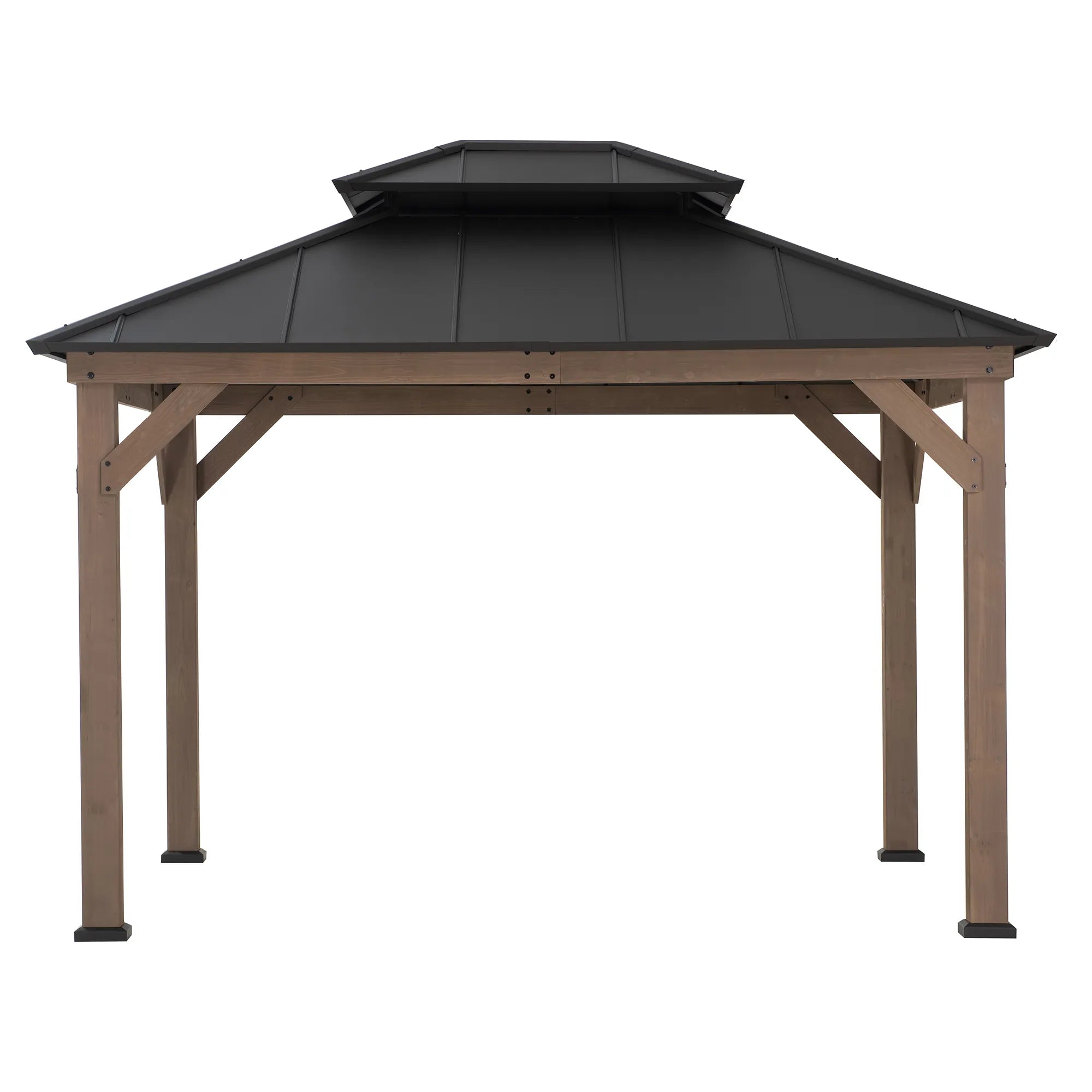 SUNJOY 10x12 Wood Gazebo with 2-tier Metal Roof and Ceiling Hook - Weathered Cedar