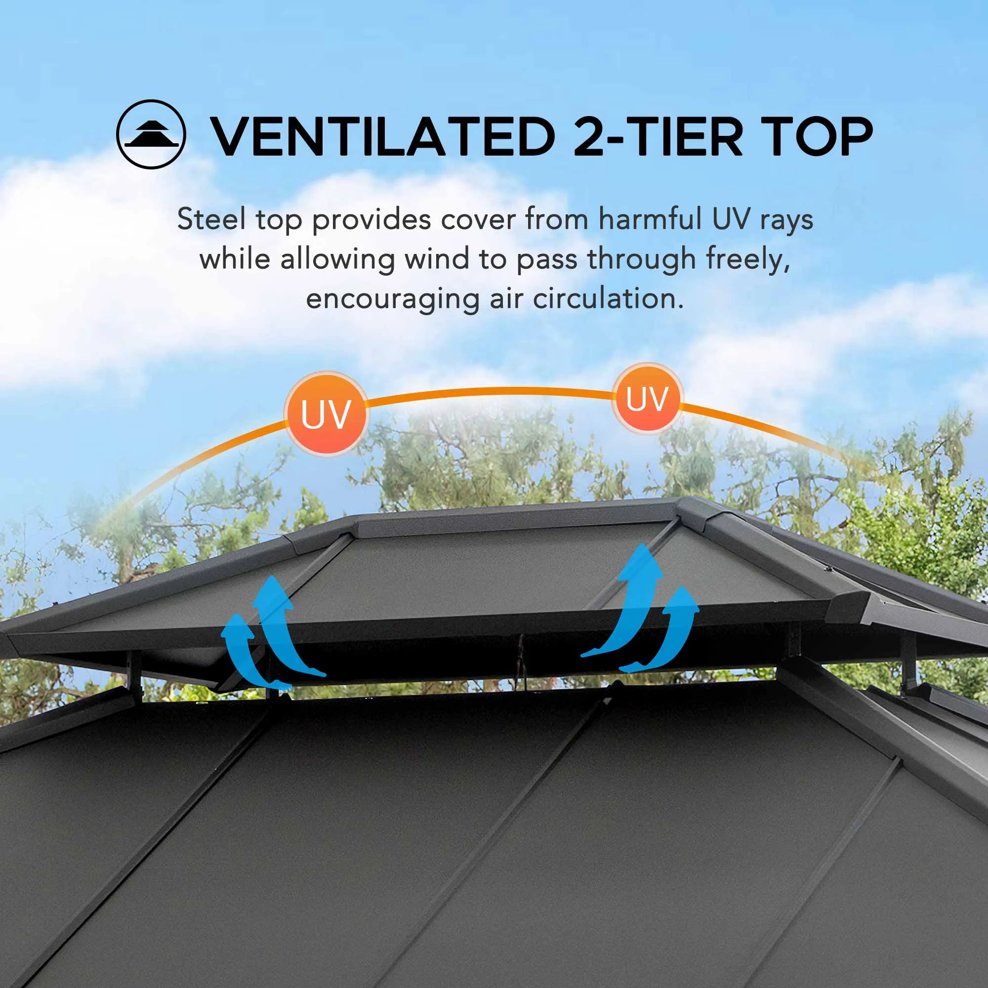 SUNJOY 10x12 Wood Gazebo with 2-tier Metal Roof and Ceiling Hook - Weathered Cedar