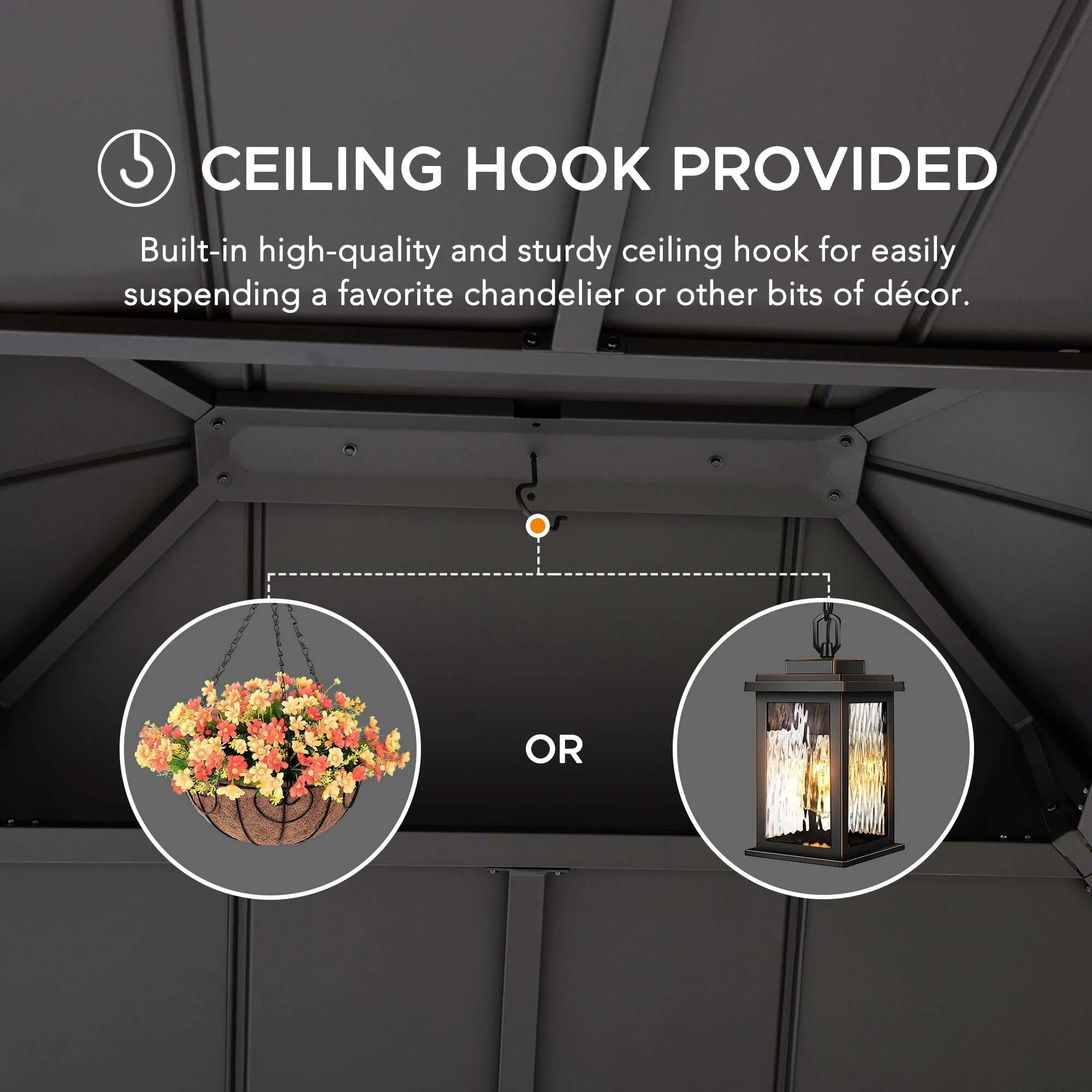 SUNJOY 10x12 Wood Gazebo with 2-tier Metal Roof and Ceiling Hook - Weathered Cedar