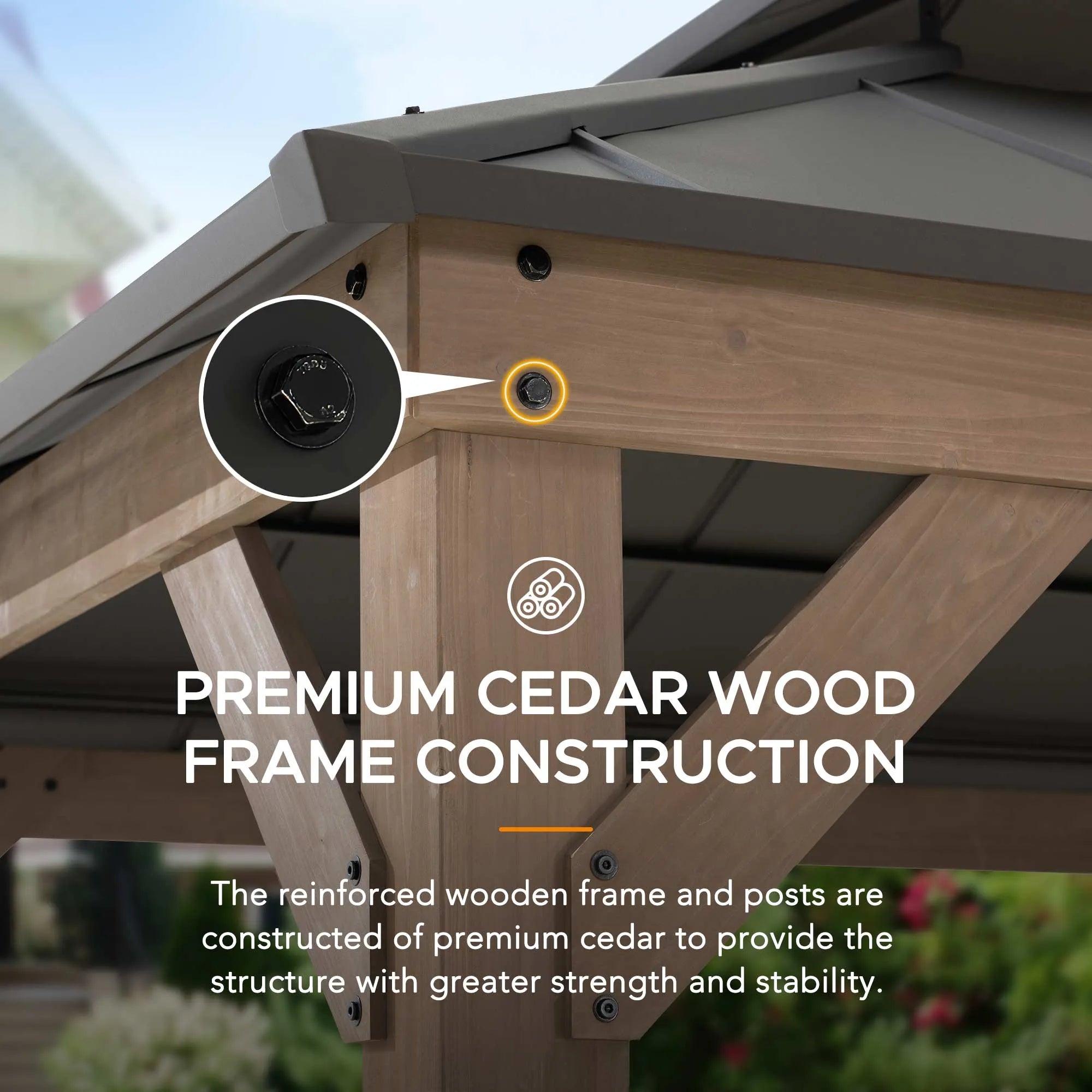 SUNJOY 10x12 Wood Gazebo with 2-tier Metal Roof and Ceiling Hook - Weathered Cedar