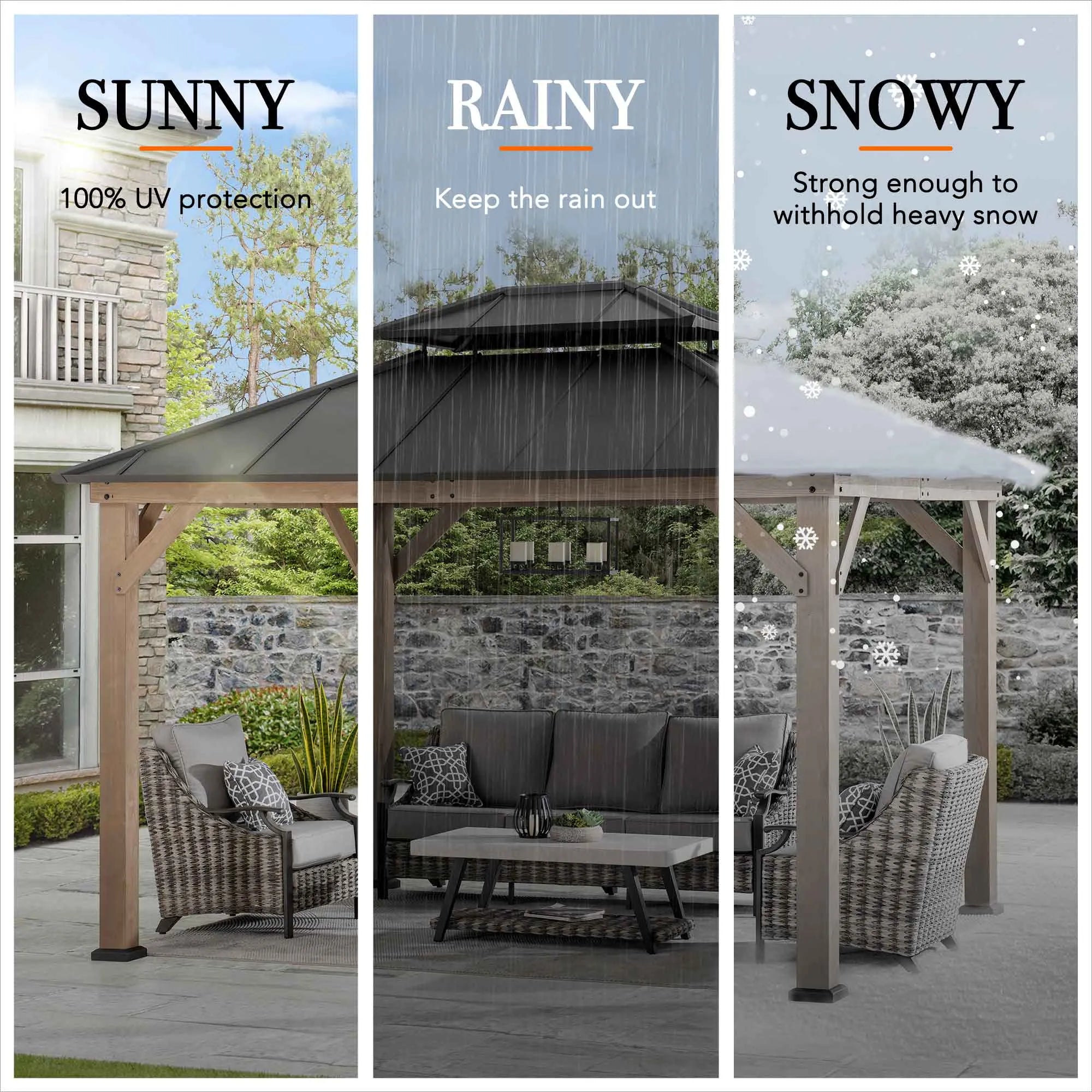 SUNJOY 10x12 Wood Gazebo with 2-tier Metal Roof and Ceiling Hook - Weathered Cedar