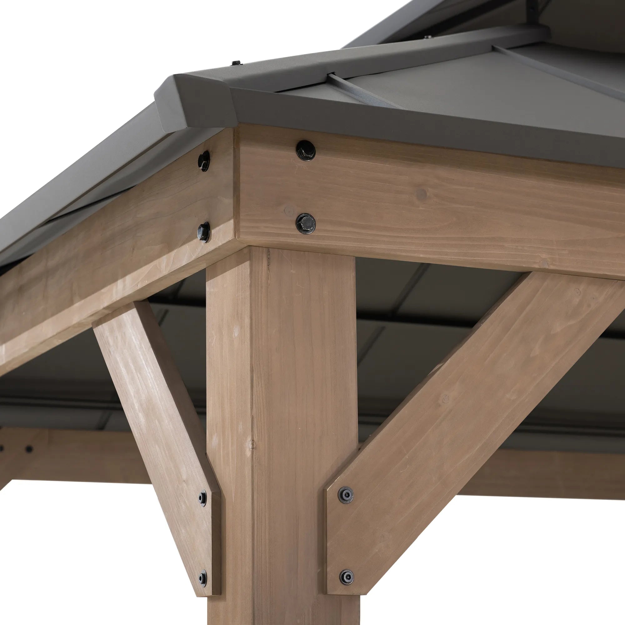 SUNJOY 10x12 Wood Gazebo with 2-tier Metal Roof and Ceiling Hook - Weathered Cedar