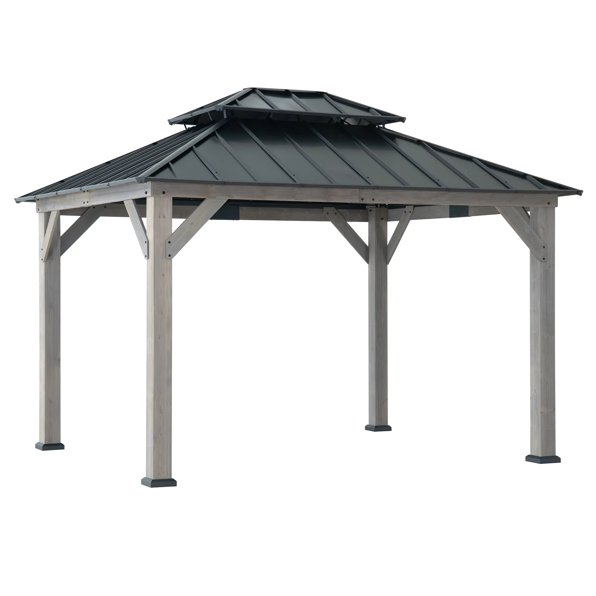 Double-Tier Cedar Gazebo 10x12 - Driftwood Cedar