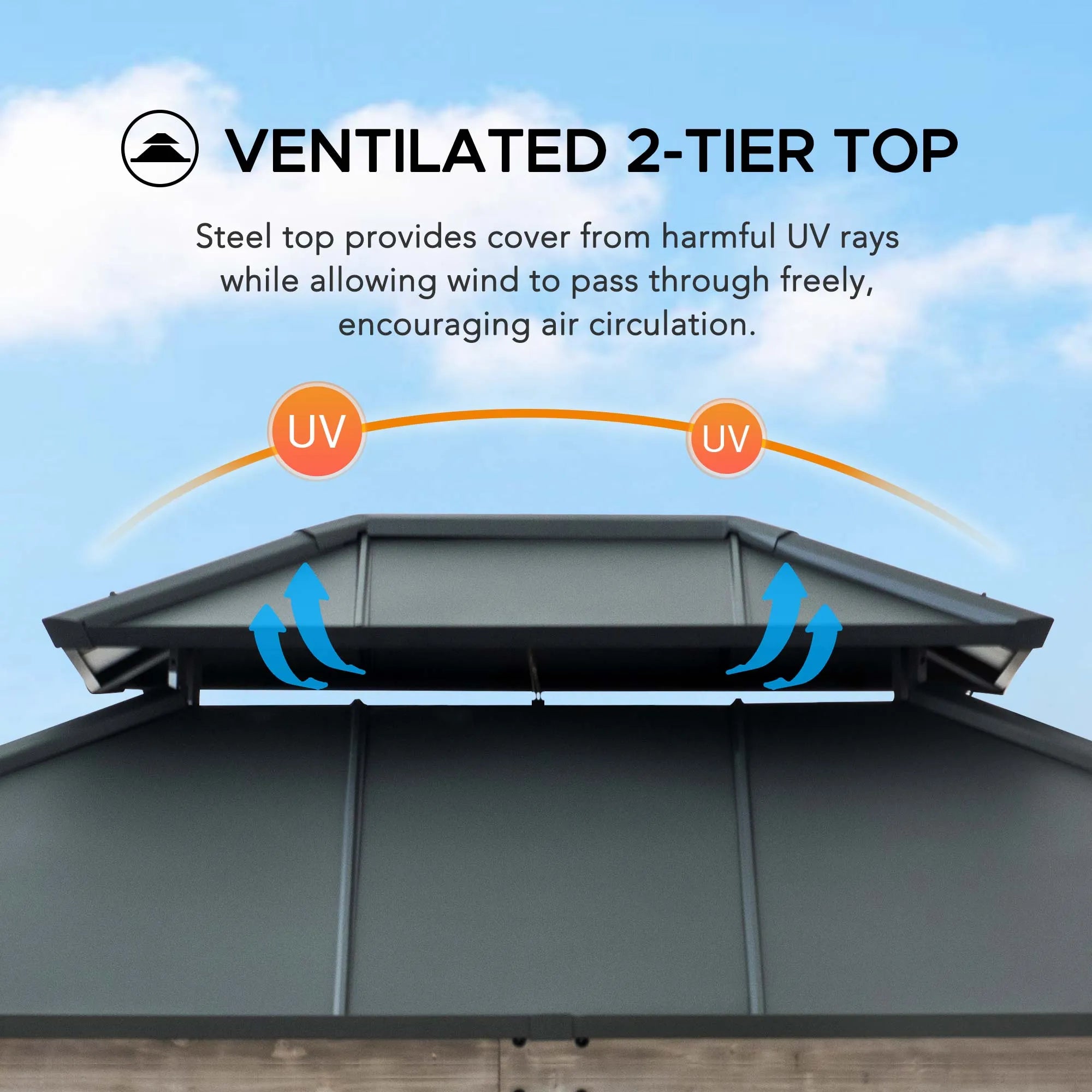 SUNJOY 10x12 Wood Gazebo with 2-tier Metal Roof and Ceiling Hook - Driftwood Cedar