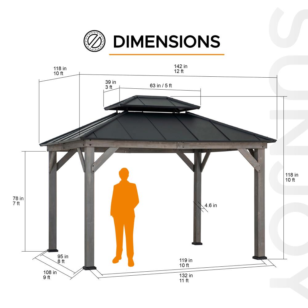 SUNJOY 10x12 Wood Gazebo with 2-tier Roof and Curtain Rods.