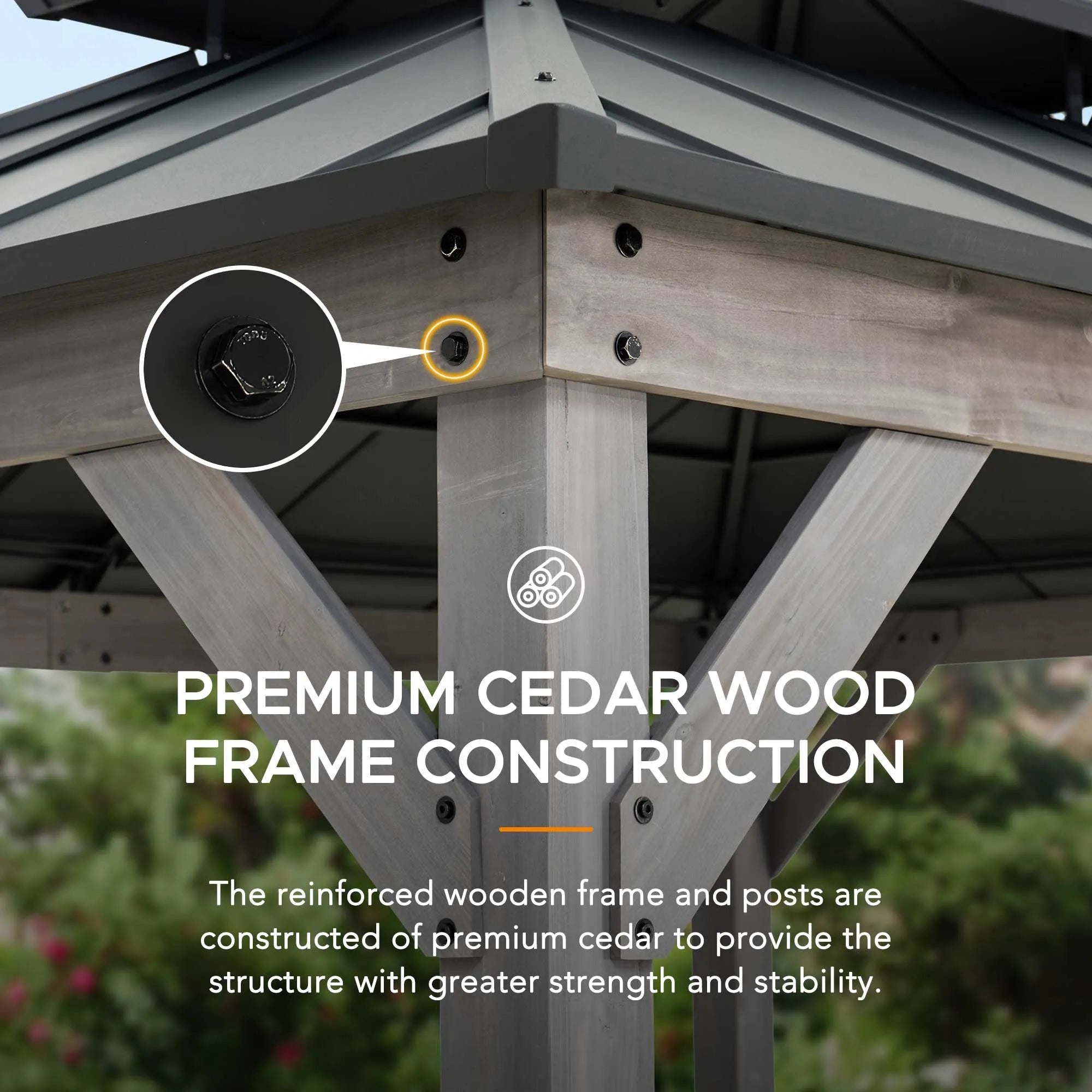 SUNJOY 10x12 Wood Gazebo with 2-tier Metal Roof and Ceiling Hook - Driftwood Cedar