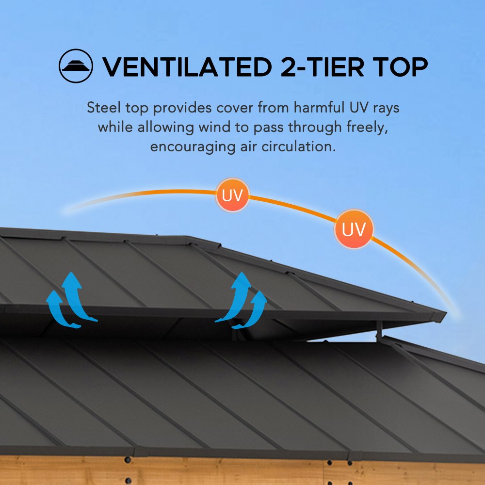 SUNJOY 12x20 Patio Wooden Gazebo with Ceiling Hooks.
