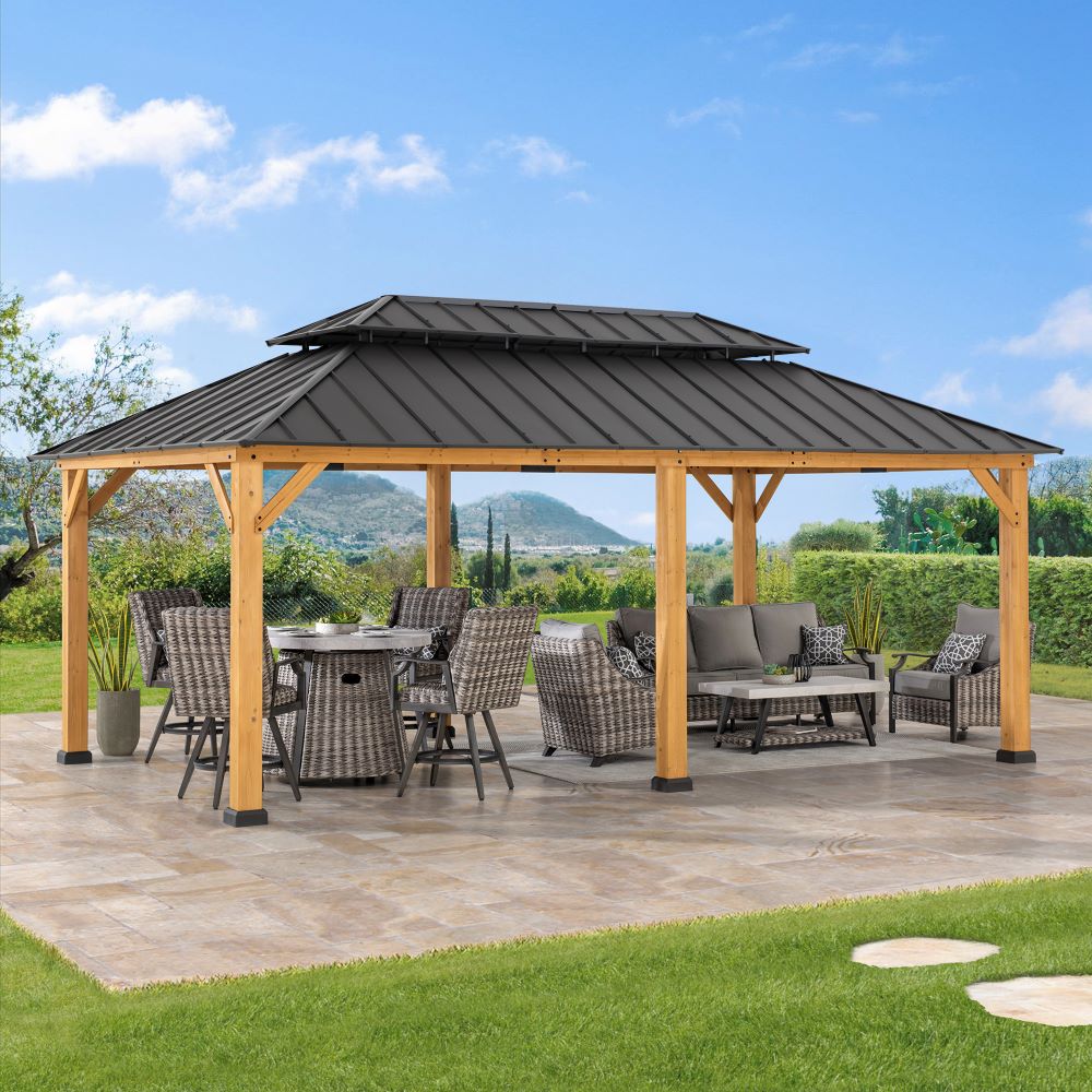 SUNJOY 12x20 Patio Wooden Gazebo with Ceiling Hooks.