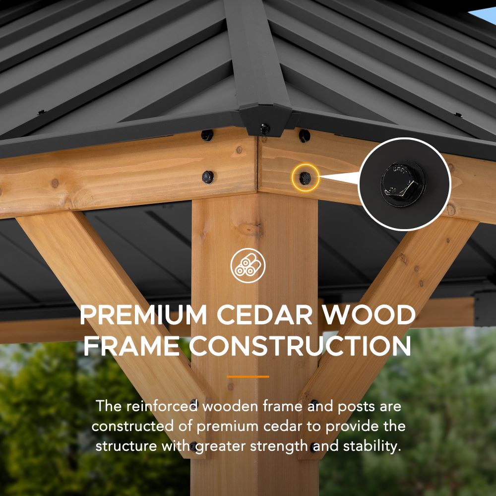 SUNJOY 12x20 Patio Wooden Gazebo with Ceiling Hooks.