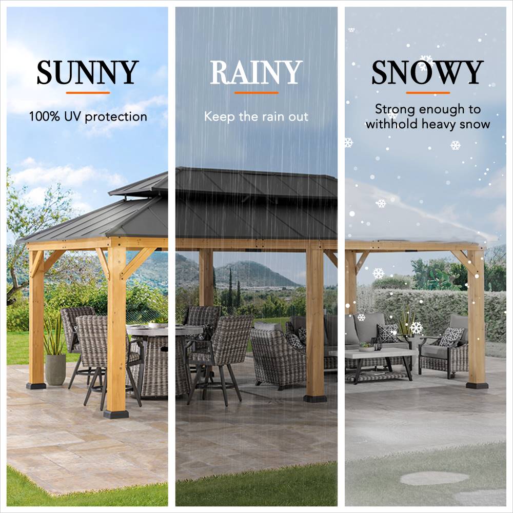 SUNJOY 12x20 Patio Wooden Gazebo with Ceiling Hooks.