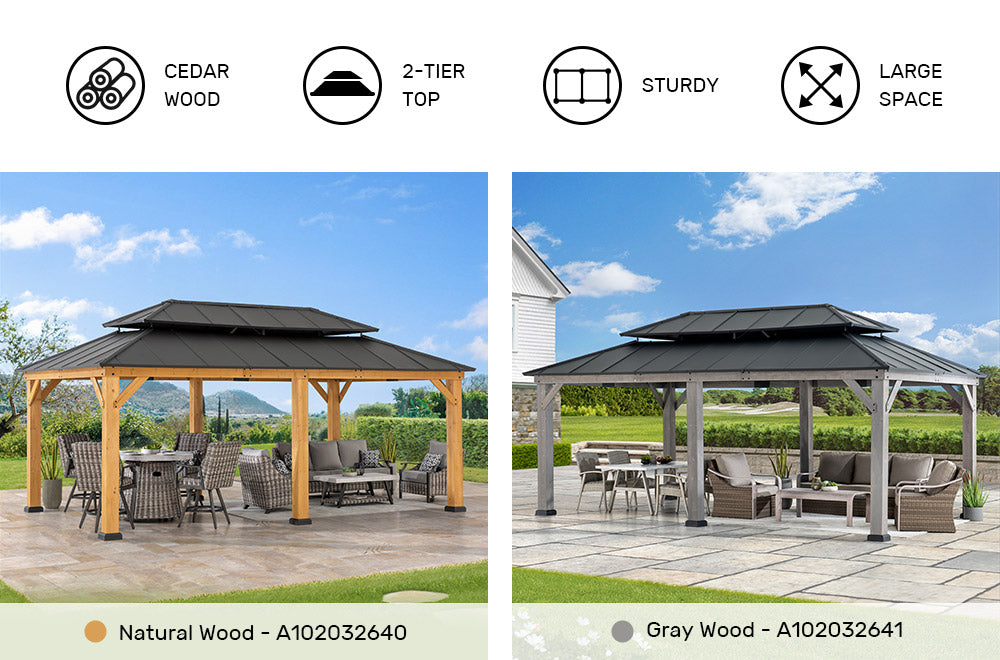 SUNJOY 12x20 Patio Wooden Gazebo with Ceiling Hooks - Brown