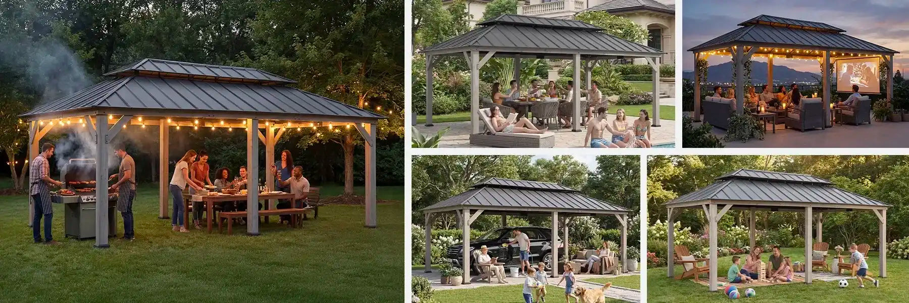 SUNJOY 12x20 Patio Wooden Gazebo with Ceiling Hooks - Standard Driftwood Cedar
