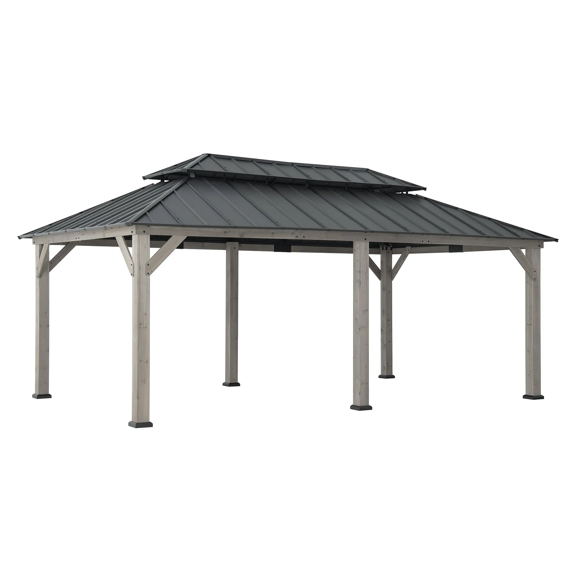 SUNJOY 12x20 Patio Wooden Gazebo with Ceiling Hooks - Standard Driftwood Cedar