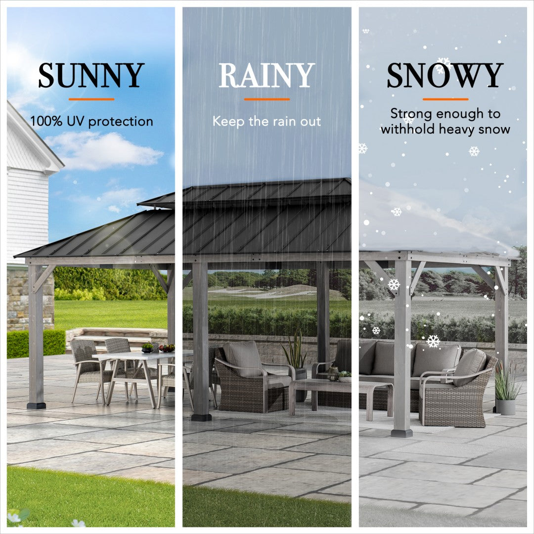 SUNJOY 12x20 Patio Wooden Gazebo with Ceiling Hooks - Standard Driftwood Cedar