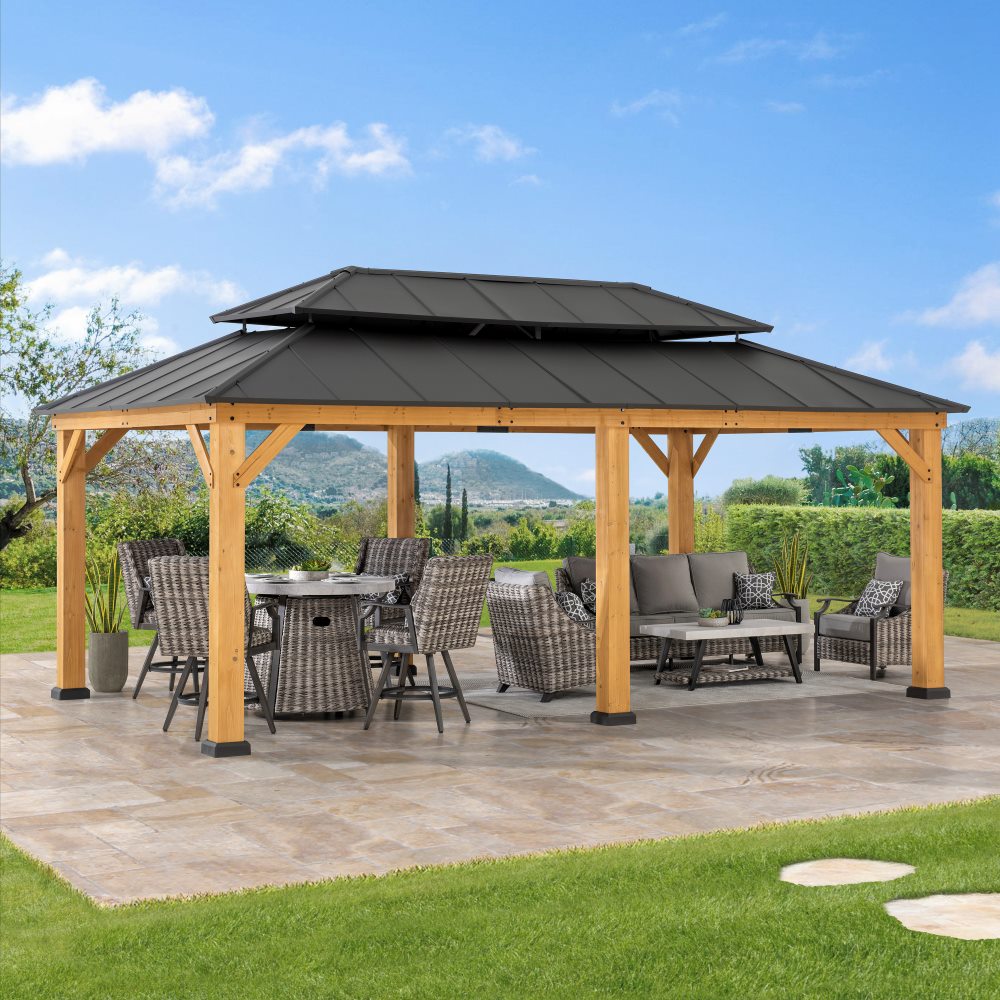 SUNJOY 12x20 Aluminum Hardtop Gazebo with Dual Rails and Ceiling Hook.