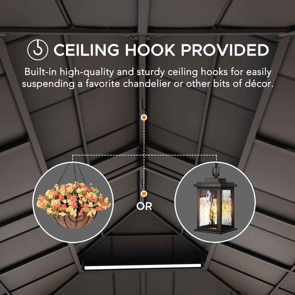 SUNJOY 12x20 Aluminum Hardtop Gazebo with Dual Rails and Ceiling Hook.