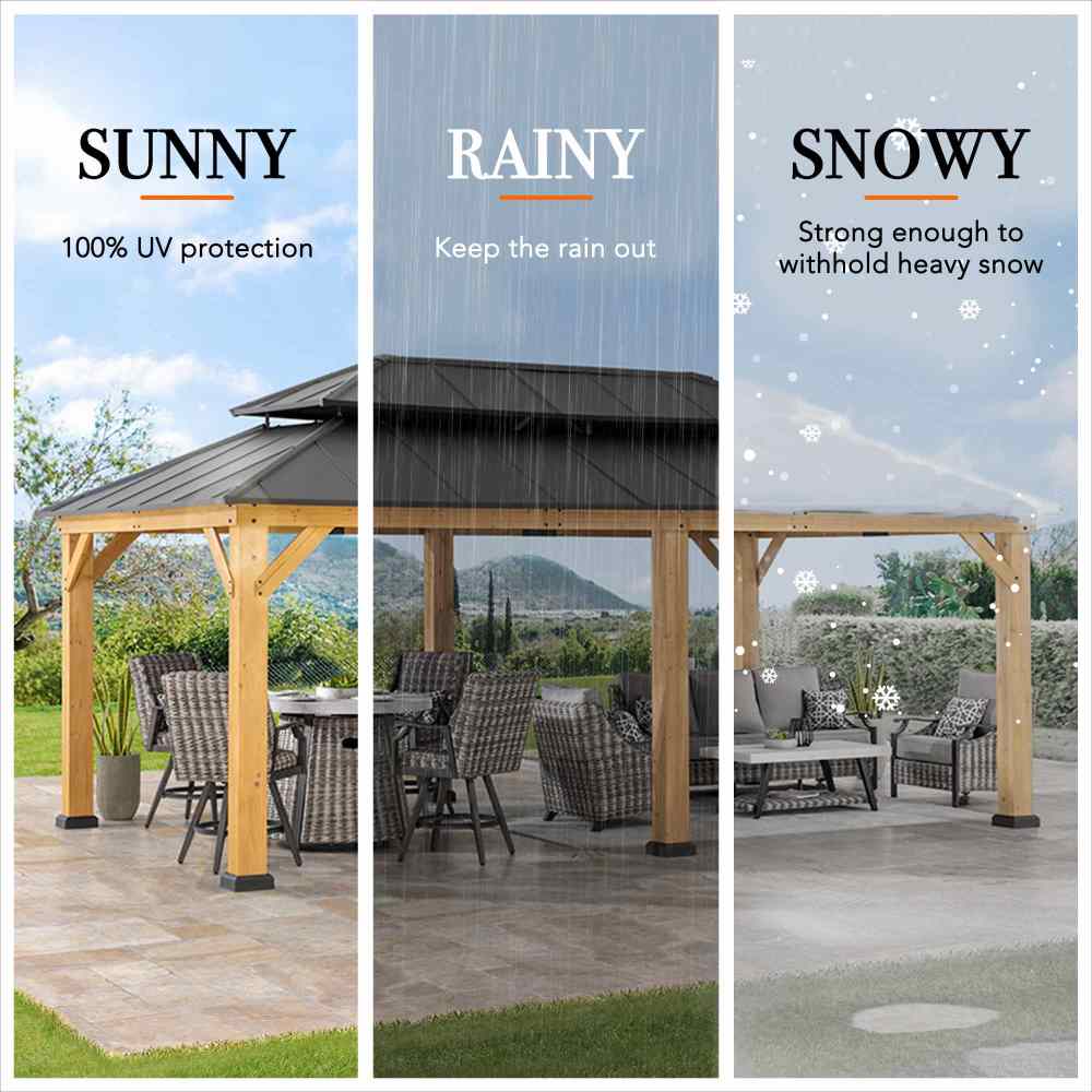 SUNJOY 12x20 Aluminum Hardtop Gazebo with Dual Rails and Ceiling Hook.