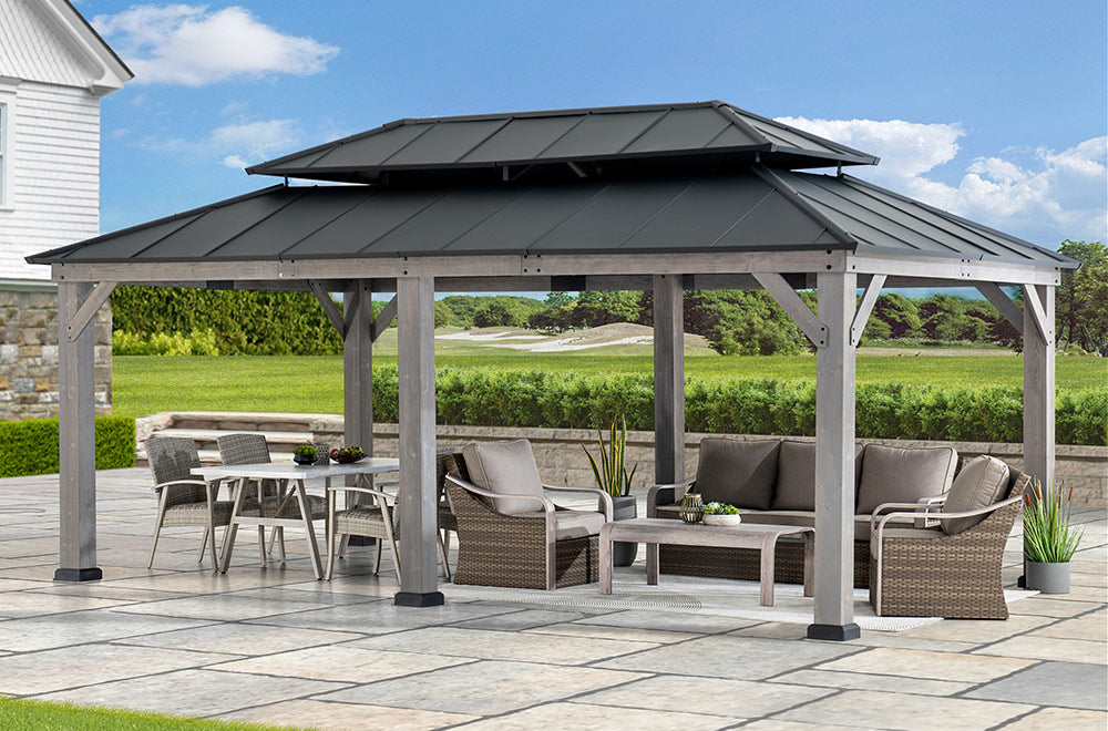 SUNJOY 12x20 Aluminum Hardtop Gazebo with Dual Rails and Ceiling Hook